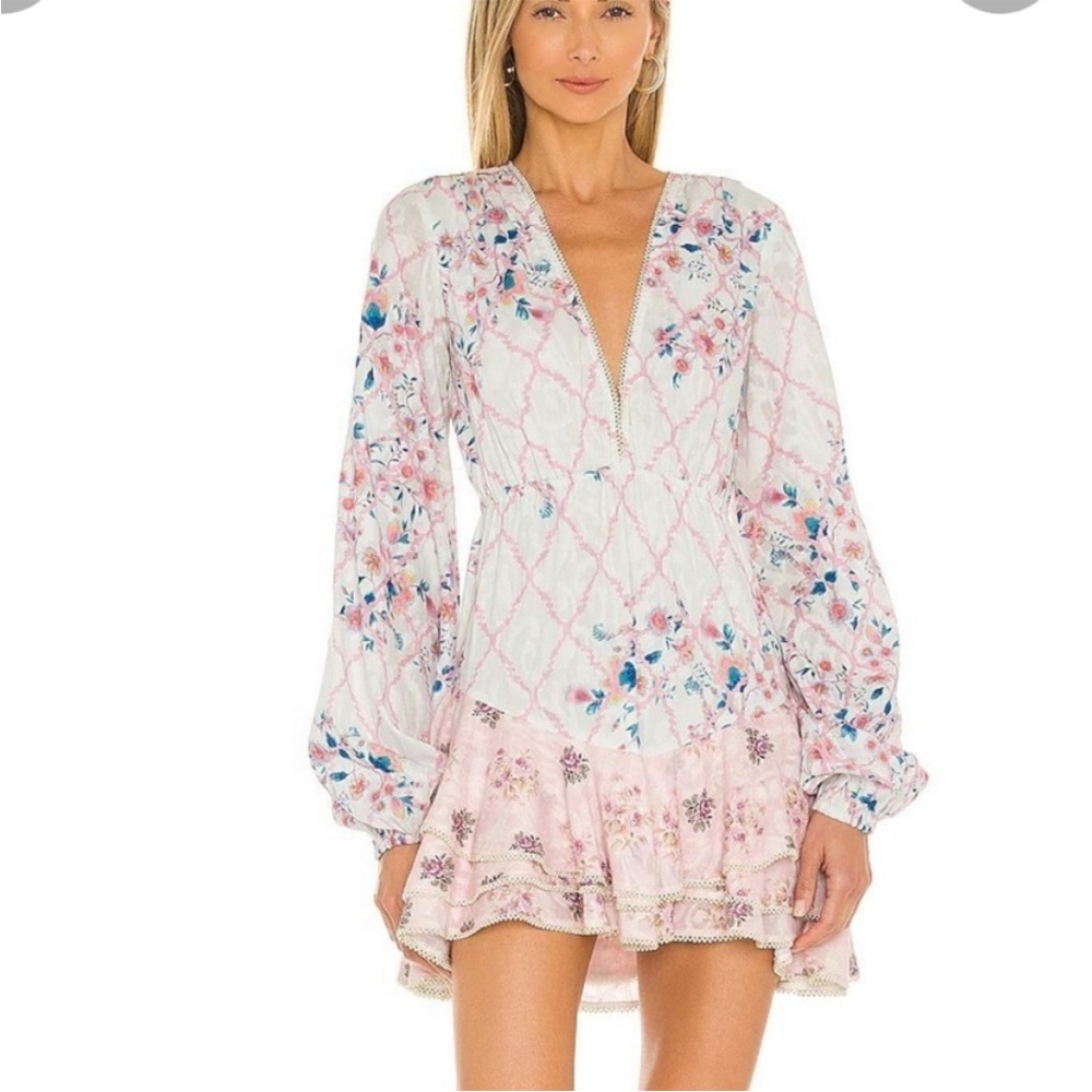 Hemant and Nandita | Short Flower Patterns A-line V-Neck Long Sleeves dress
